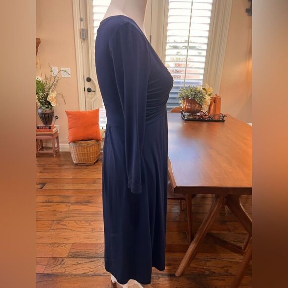 Velvet by Graham & Spencer Navy Beaded V-Neck Empire Waist Midi Dress S NWT USA - Picture 9 of 10